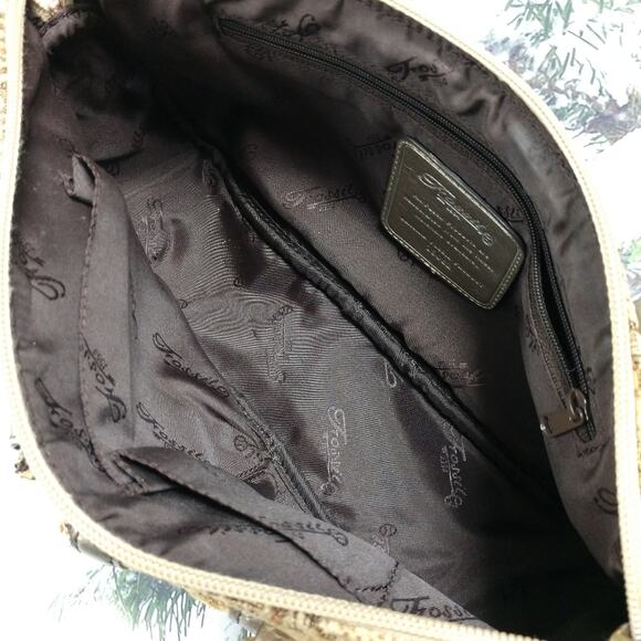 Fossil Tan Tapestry & Gold Leather Trim Satchel - Picture 8 of 12